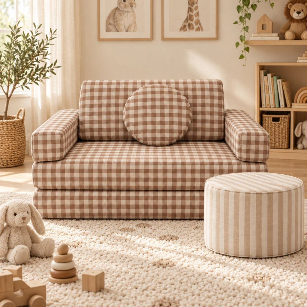 Toddler Modular Couch - Single Sofa - Chocolate Gingham