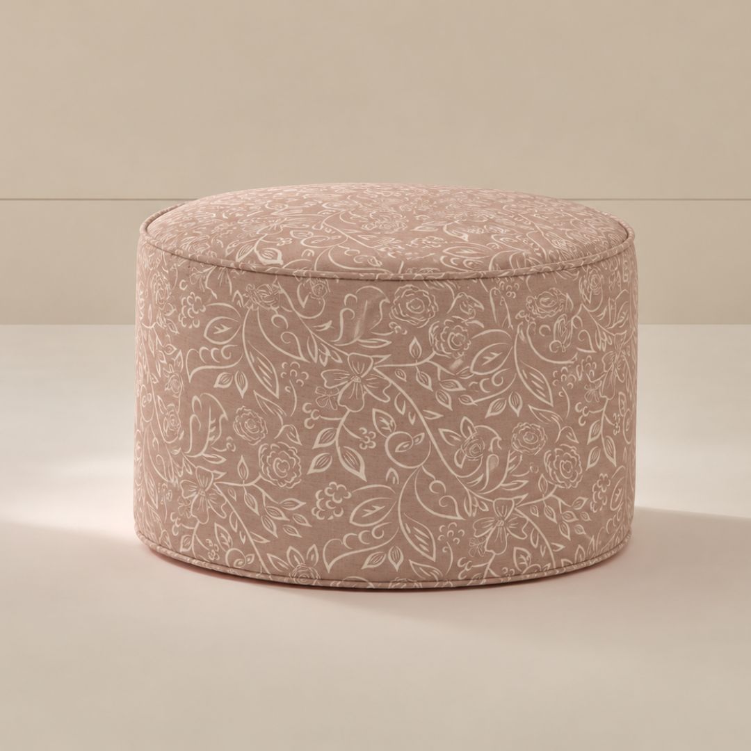 Premium Plush Pouf - Pink Damask